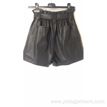 Faux Leather High Waisted Paperbag Shorts